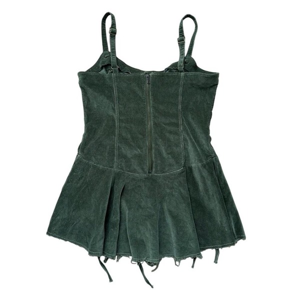 NWT Dolls Kill little miss attitude mini dress green corduroy XL lace up grunge - Picture 3 of 7